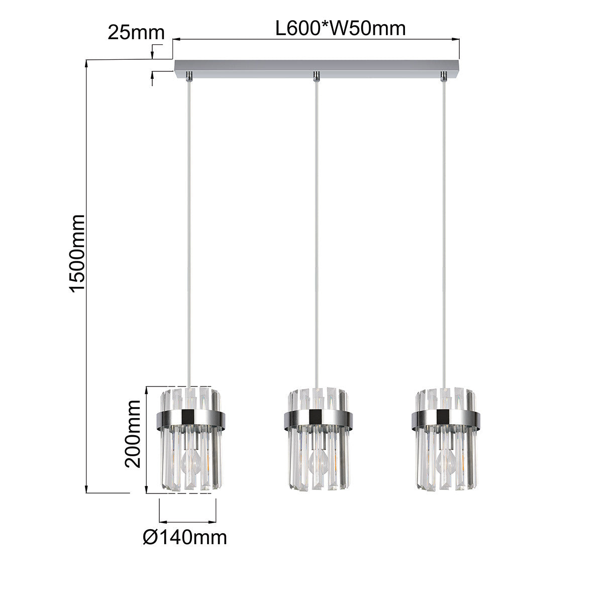 Lampa wisząca Vetro chrom 3xE14