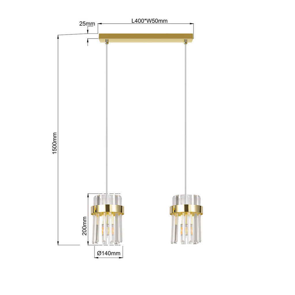 Lampa wisząca Vetro złota 2xE14
