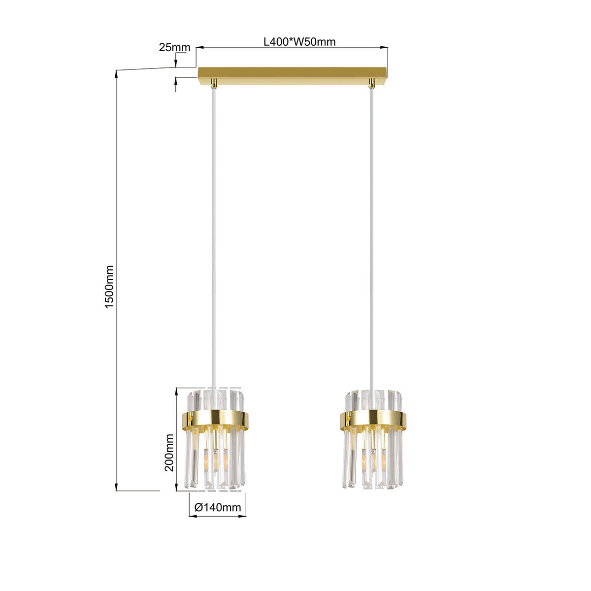 Lampa wisząca Vetro złota 2xE14