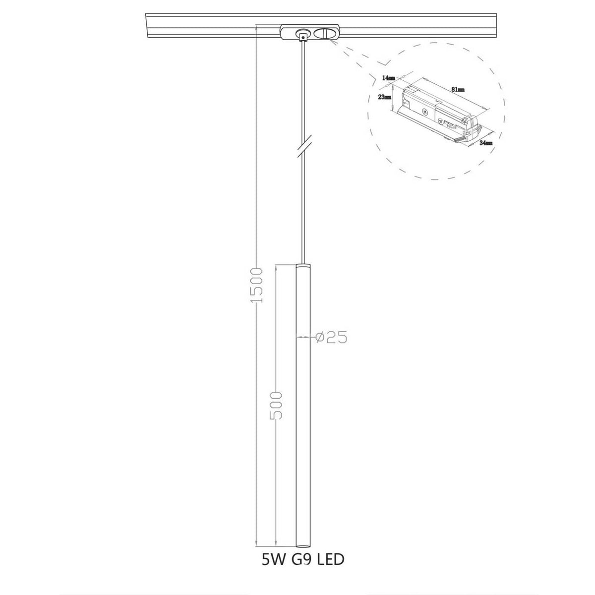 Lampa wisząca do szynoprzewodu LUNGO 1F, czarna, 1x5W G9