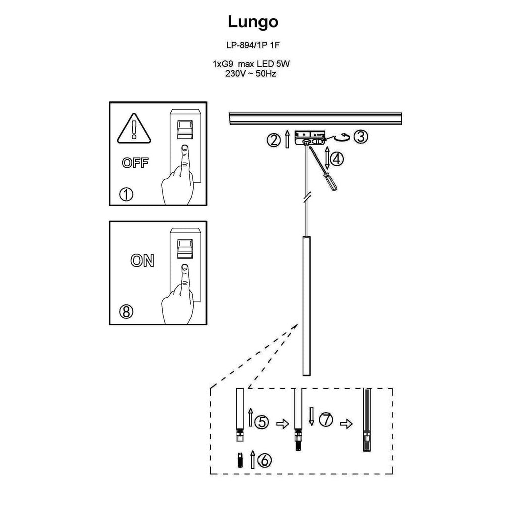 Lampa wisząca do szynoprzewodu LUNGO 1F, czarna, 1x5W G9