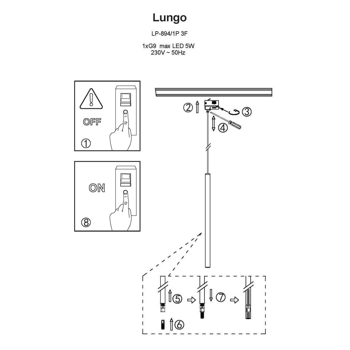 Lampa wisząca do szynoprzewodu LUNGO 3F, złota, 1x5W G9