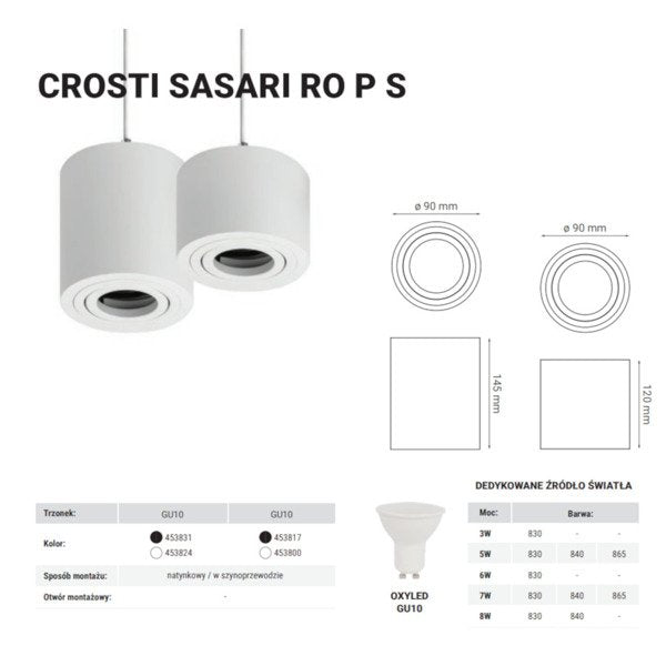 Lampa wisząca nowoczesna CROSTI SASARI RO P S 120 biały śr. 9cm | oxyled-MR16912RR