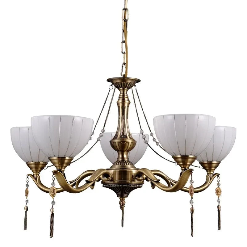 Lampa wisząca z mlecznymi kloszami BAXIO śr. 61cm 5xE27 | złoty