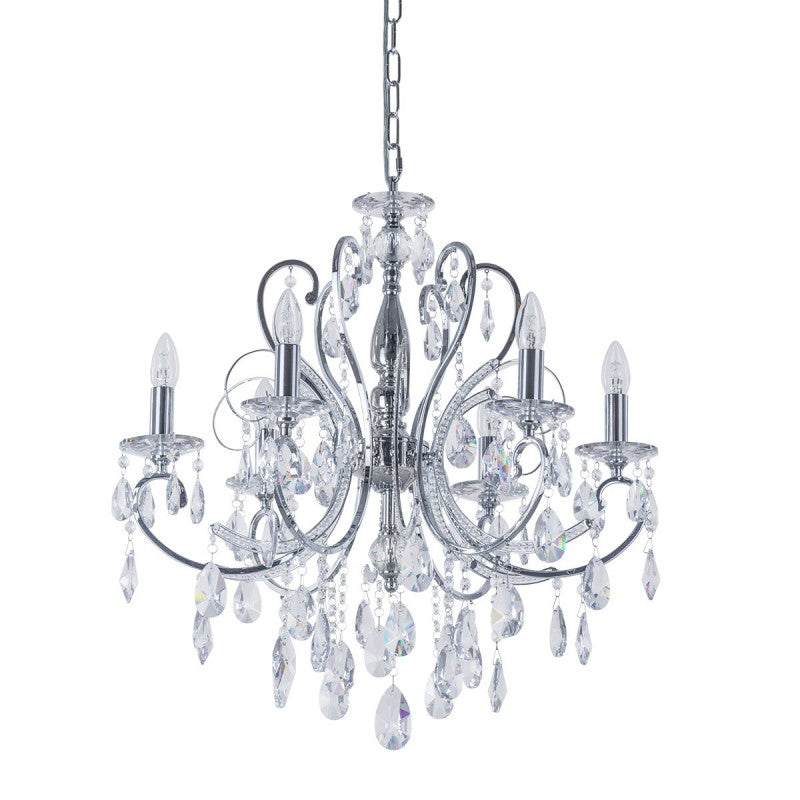 Lampa wisząca żyrandol Barocco śr. 64cm 6xE14 | chrom/transparentny