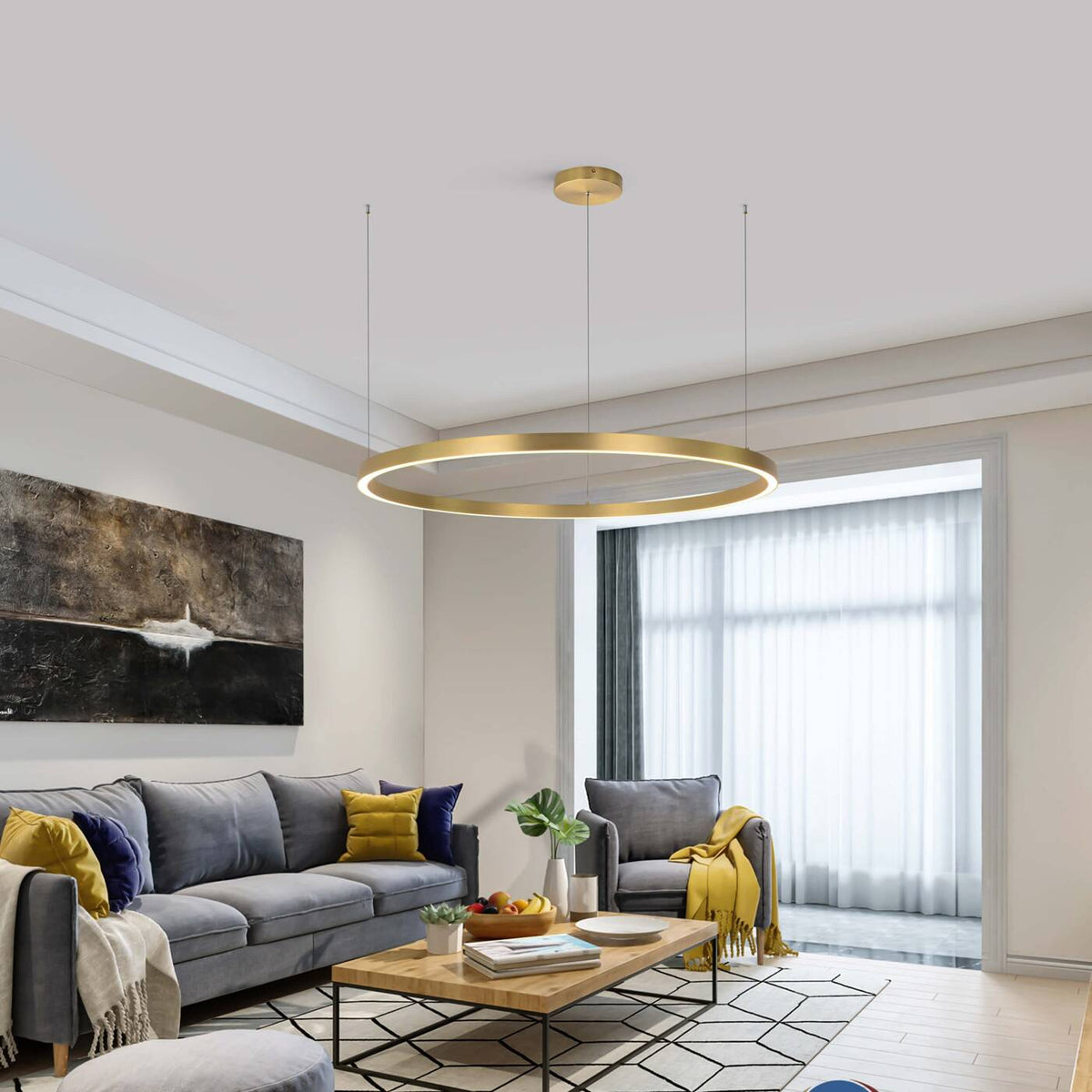 Midway lampa wisząca pierścień duża śr.80 cm 54W | złoty