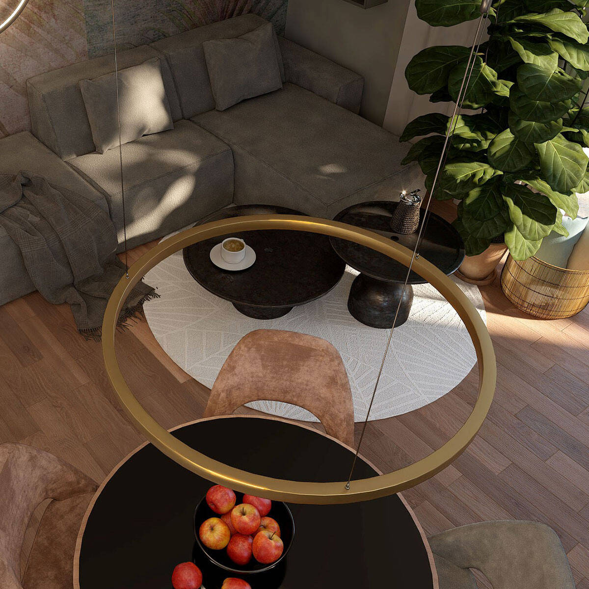 Midway lampa wisząca pierścień duża śr.80 cm 54W | złoty