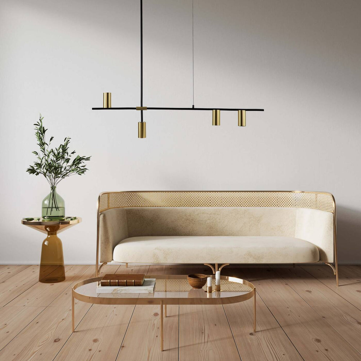 Nowoczesna lampa wisząca ARIZONA 4, czarny/złoty, 4x40W GU10