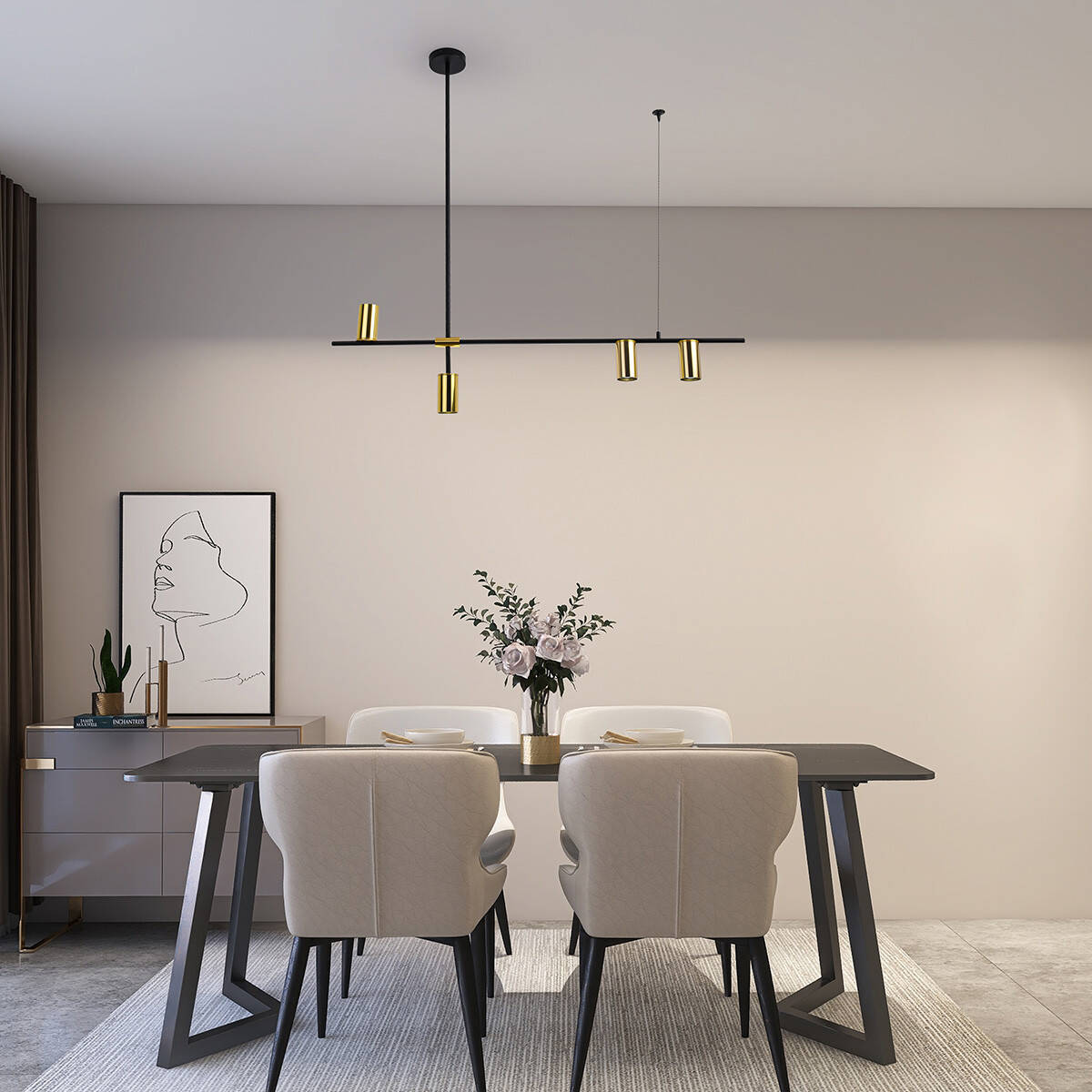Nowoczesna lampa wisząca ARIZONA 4, czarny/złoty, 4x40W GU10