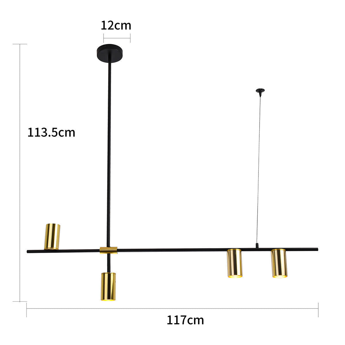 Nowoczesna lampa wisząca ARIZONA 4, czarny/złoty, 4x40W GU10