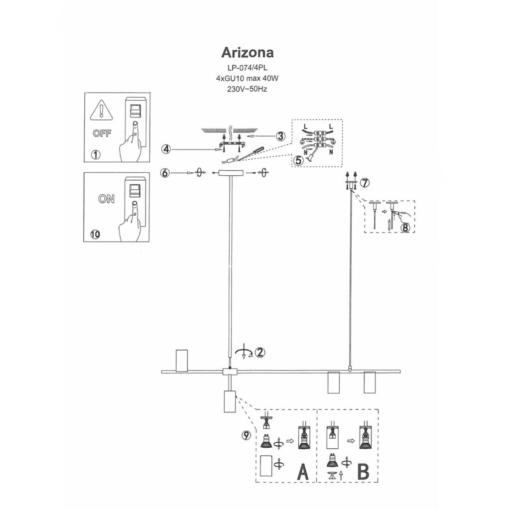 Nowoczesna lampa wisząca ARIZONA  6, czarny/złoty, 6x40W GU10