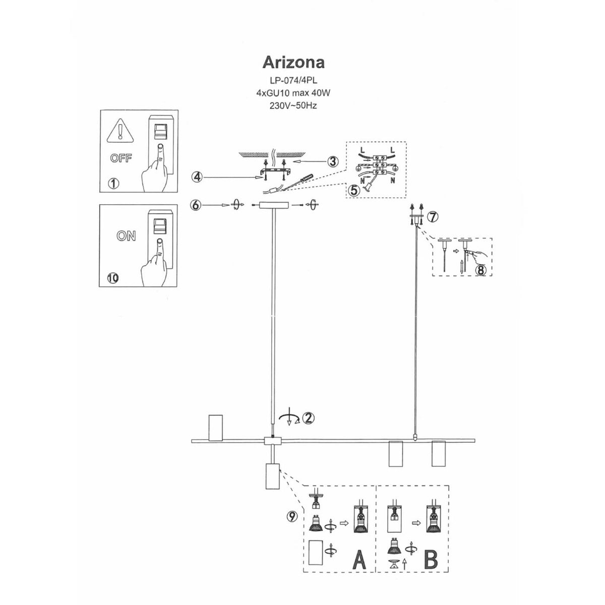 Nowoczesna lampa wisząca ARIZONA  6, czarny/złoty, 6x40W GU10