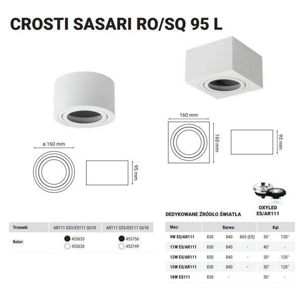 Oprawa sufitowa spot kostka natynkowa CROSTI SASARI SQ 95 L biały szer. 16cm | oxyled-AR141495S