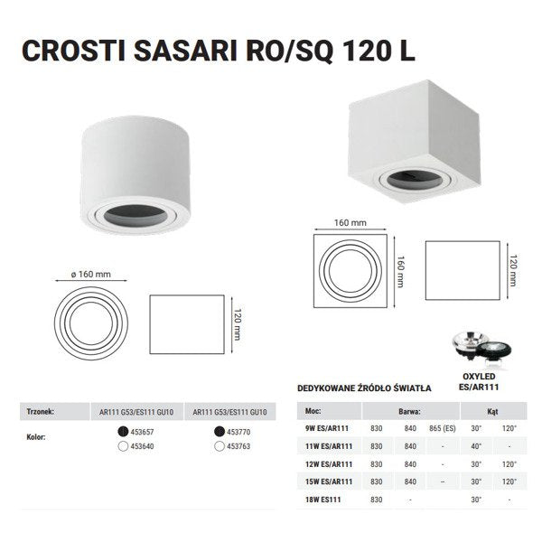 Oprawa sufitowa spot tuba natynkowa CROSTI SASARI RO 120 L biały śr. 16cm | oxyled-OXY AR1412R