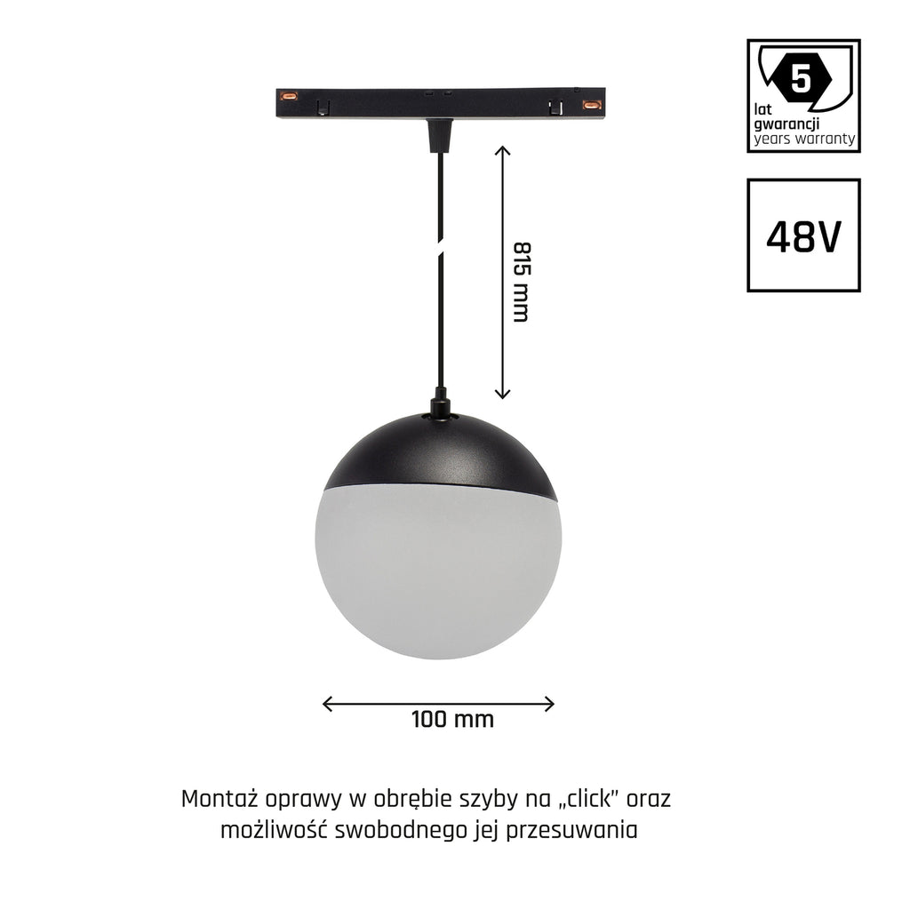 Oprawa szynoprzewodu kula SHIFT GLOBE P 10cm 5W biała ciepła | czarny
