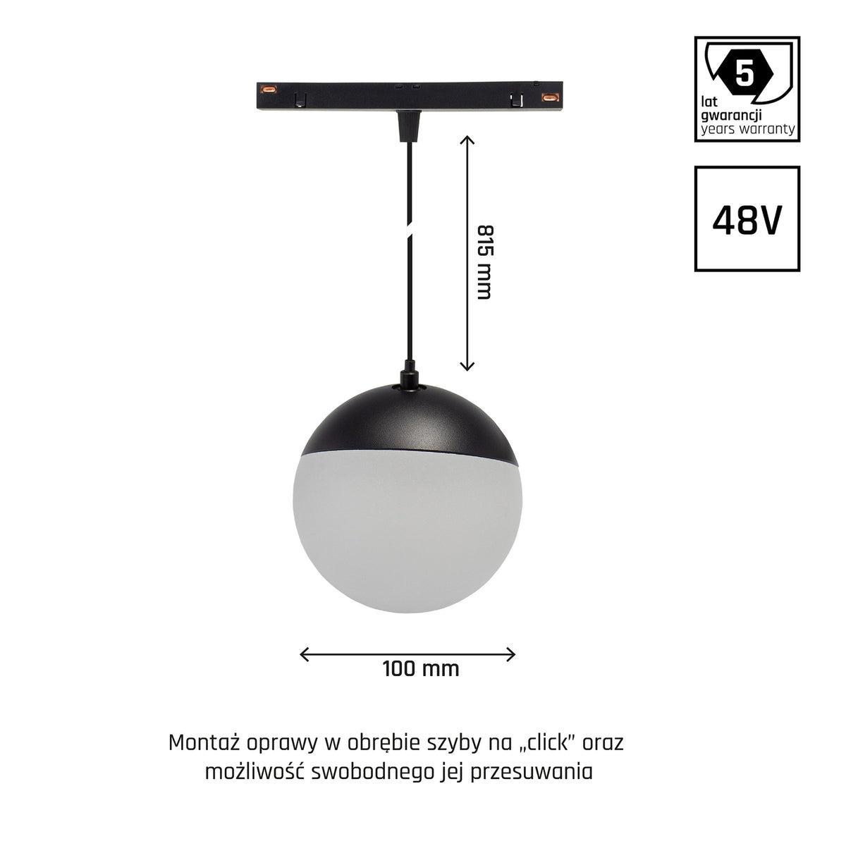 Oprawa szynoprzewodu kula SHIFT GLOBE P 10cm 5W biała ciepła | czarny