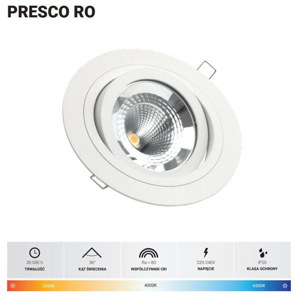 Oprawa wpuszczana PRESCO RO 16W ciepła 3000K śr. 15,2cm | oxyled-OXY DL16 36 3K R135