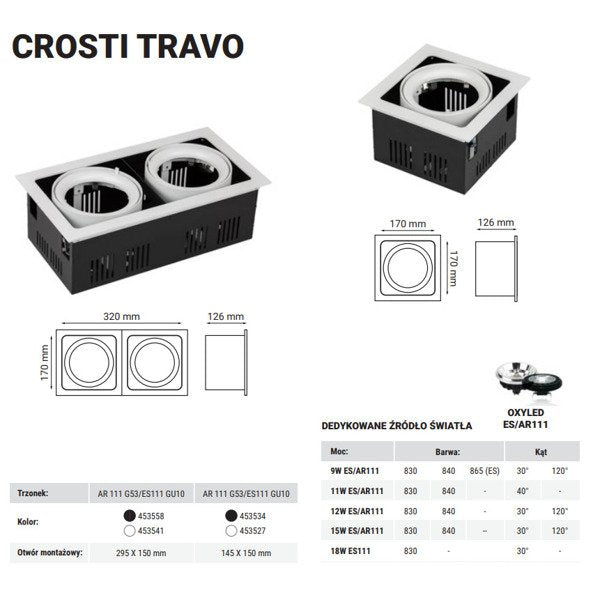Oprawa wpuszczana downlight CROSTI TRAVO czarny szer. 17cm | oxyled-OXY-AR210145 BL