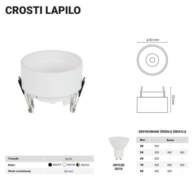 Oprawa wpuszczana oczko sufitowe CROSTI LAPILO śr. 8,2cm [różne wersje kolorystyczne] | O456740