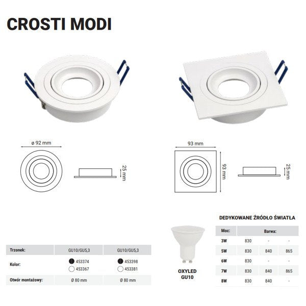 Oprawa wpuszczana oczko sufitowe CROSTI MODI RO biały śr. 9,2cm | oxyled-OXY 1502002
