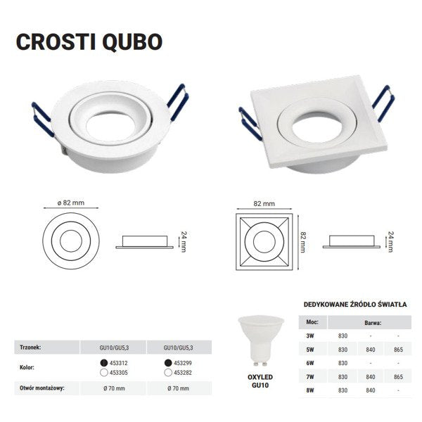 Oprawa wpuszczana oczko sufitowe CROSTI QUBO RO biały śr. 8,2cm | oxyled-OXY 1503002