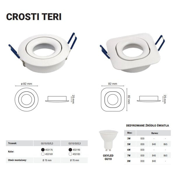 Oprawa wpuszczana oczko sufitowe CROSTI TERI RO biały śr. 8,2cm | oxyled-OXY 1501005