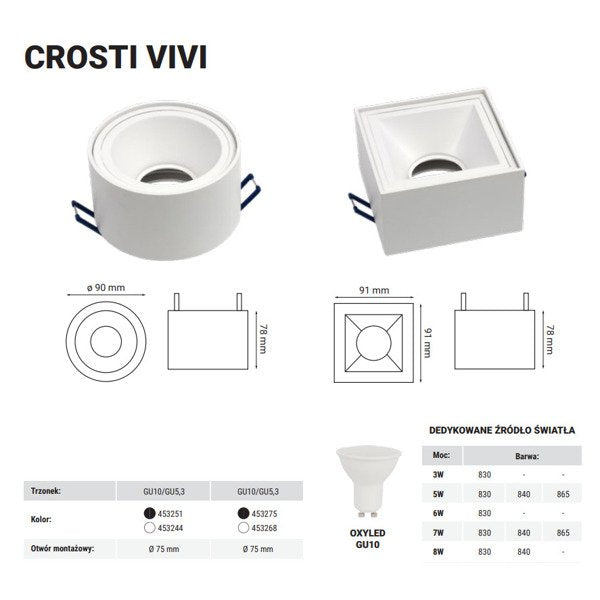Oprawa wpuszczana oczko sufitowe CROSTI VIVI SQ biały szer. 9,1cm | oxyled-OXY 1501017