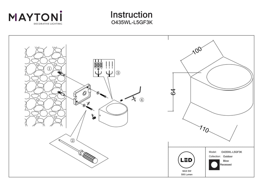 Oświetlenie architektoniczne Outdoor Blow IP54 x O435WL-L5GF3K | Grafit