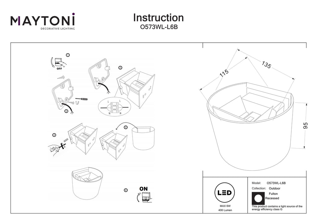 Oświetlenie architektoniczne Outdoor Fulton IP54 x O573WL-L6B | Czarny