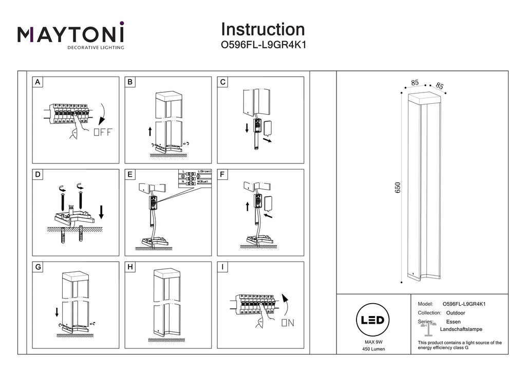 Oświetlenie krajobrazu Outdoor Essen IP54 x O596FL-L9GR4K1 | Szary