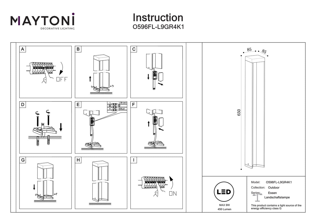 Oświetlenie krajobrazu Outdoor Essen IP54 x O596FL-L9GR4K1 | Szary