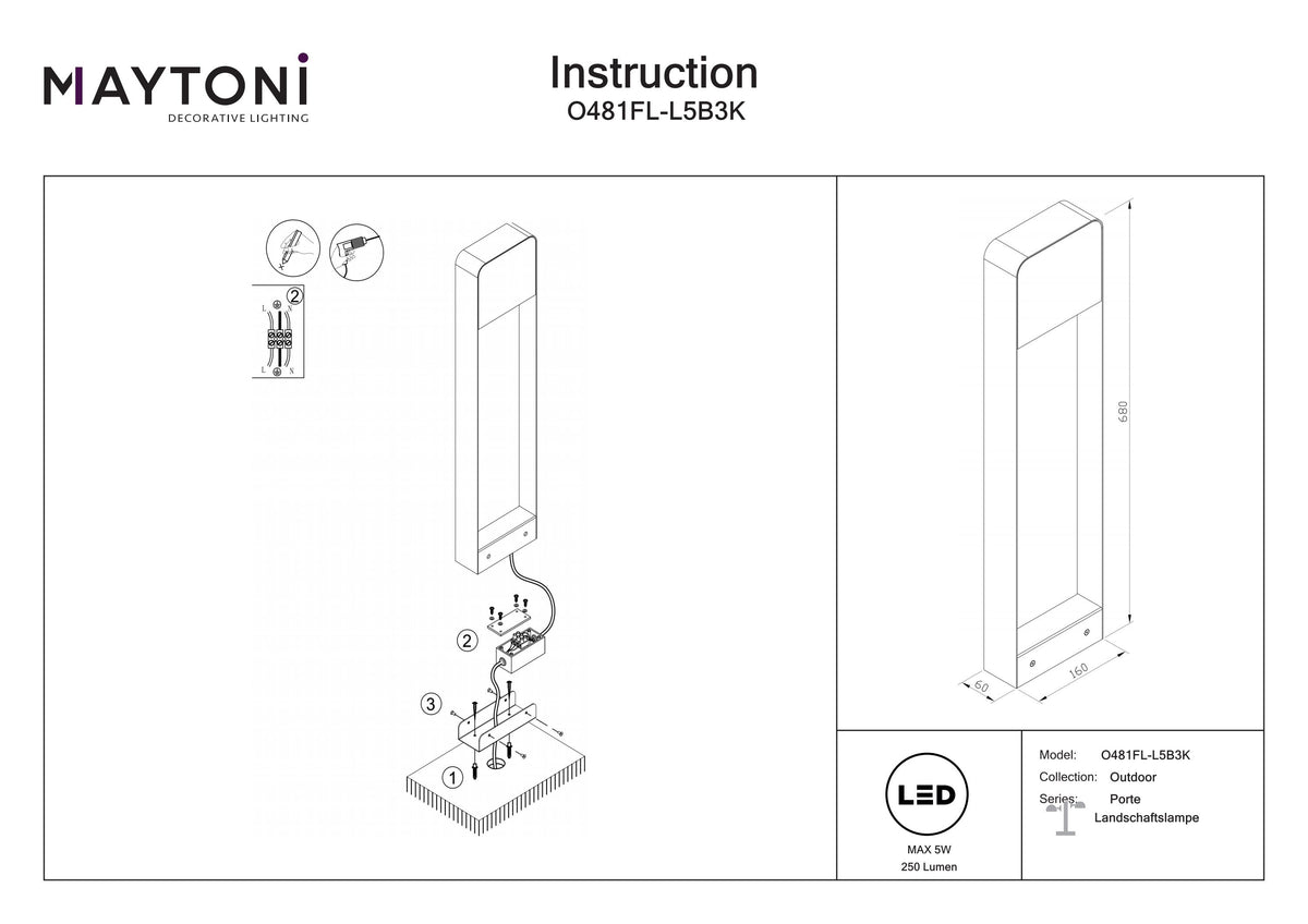 Oświetlenie krajobrazu Outdoor Porte IP54 x O481FL-L7B3K | Czarny