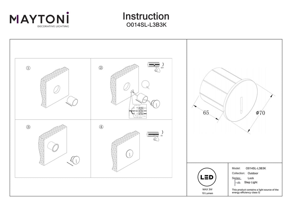 Oświetlenie schodów Outdoor Lock IP54 x O014SL-L3B3K | Czarny