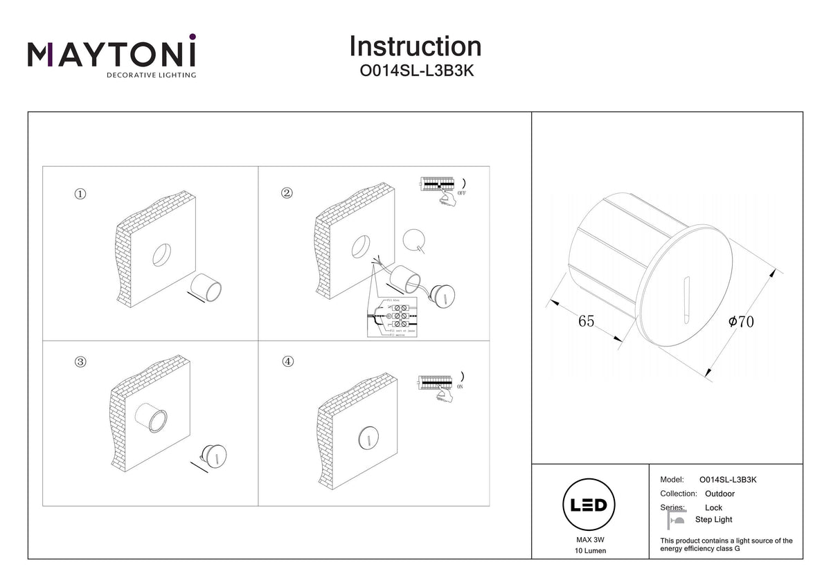 Oświetlenie schodów Outdoor Lock IP54 x O014SL-L3B3K | Czarny