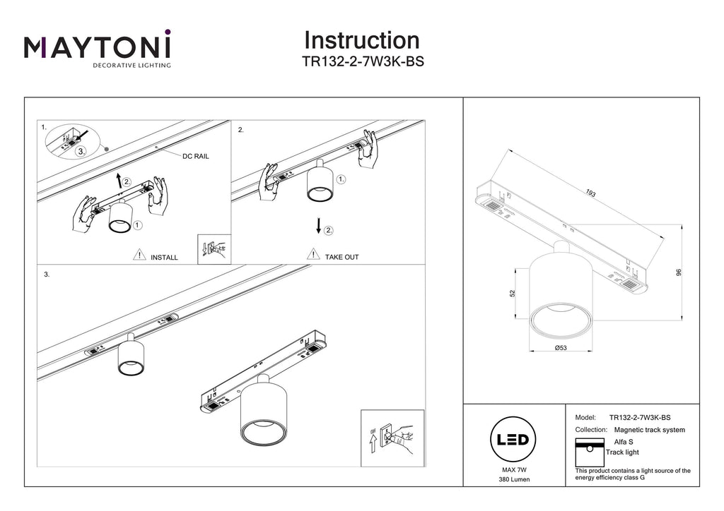 Oświetlenie szynowe Technical Alfa S IP20 x TR132-2-7W3K-BS | Czarny