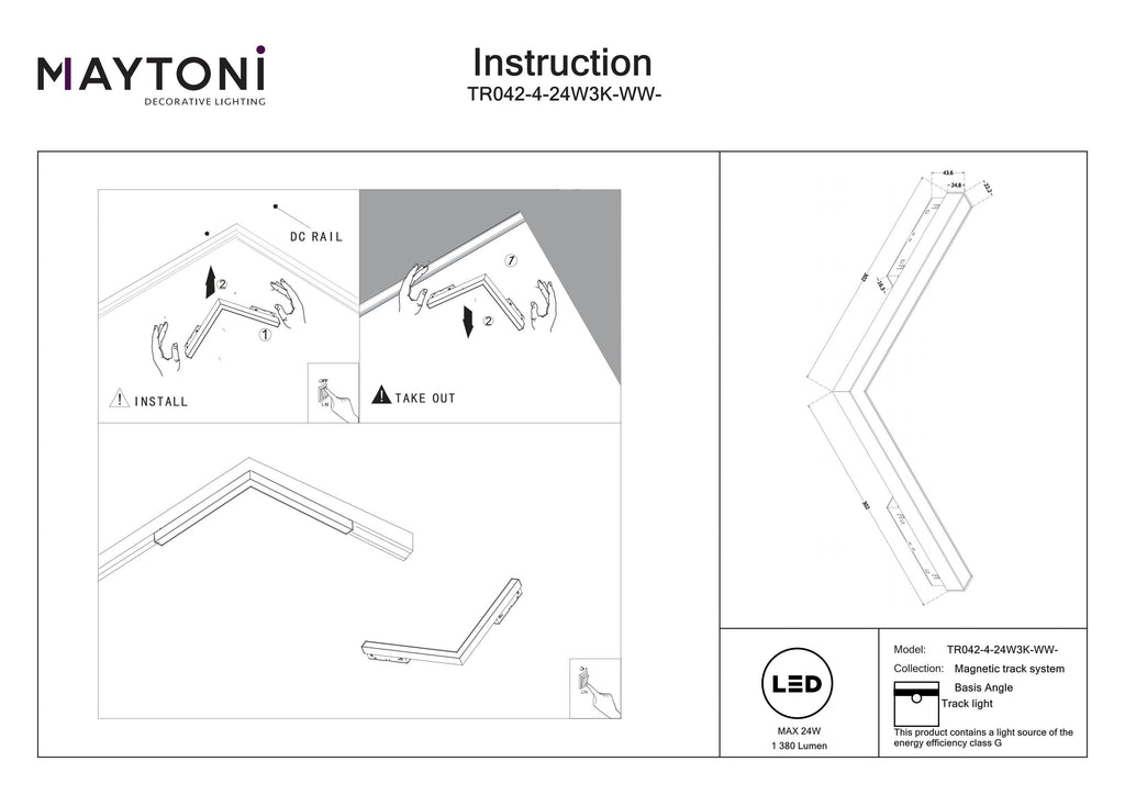 Oświetlenie szynowe Technical Basis Angle IP20 x TR042-4-24W3K-WW-DS-W | Biały