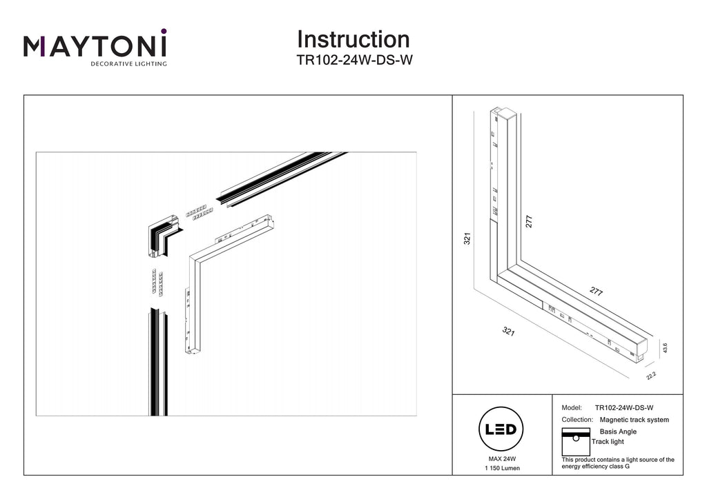 Oświetlenie szynowe Technical Basis Angle IP20 x TR102-24W-DS-W | Biały