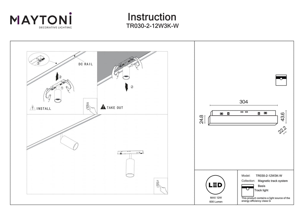 Oświetlenie szynowe Technical Basis IP20 x TR030-2-12W3K-W | Biały