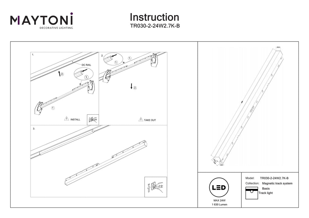 Oświetlenie szynowe Technical Basis IP20 x TR030-2-24W2.7K-B | Czarny