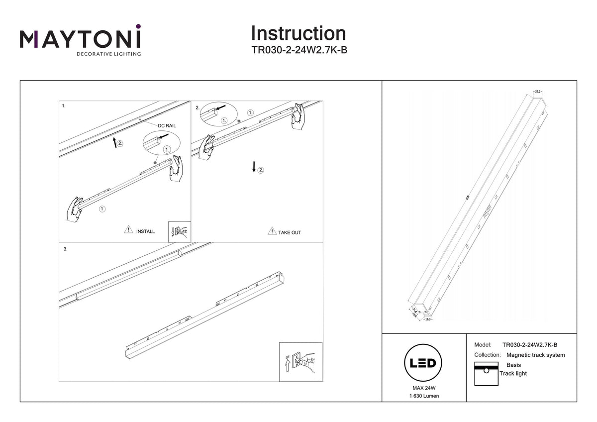 Oświetlenie szynowe Technical Basis IP20 x TR030-2-24W2.7K-B | Czarny
