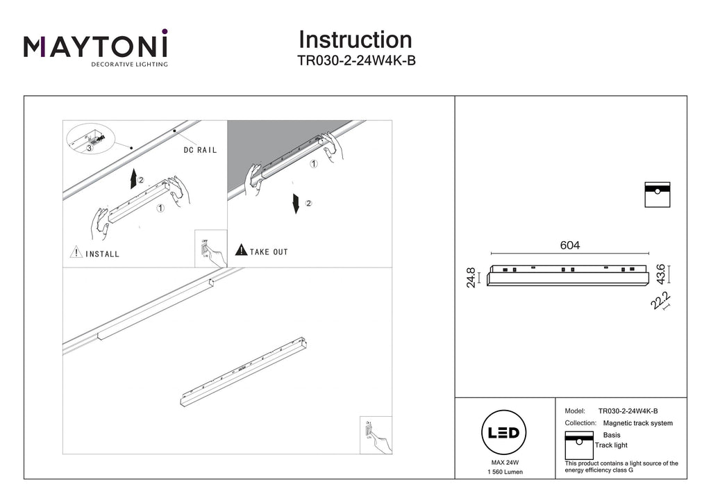 Oświetlenie szynowe Technical Basis IP20 x TR030-2-24W4K-B | Czarny