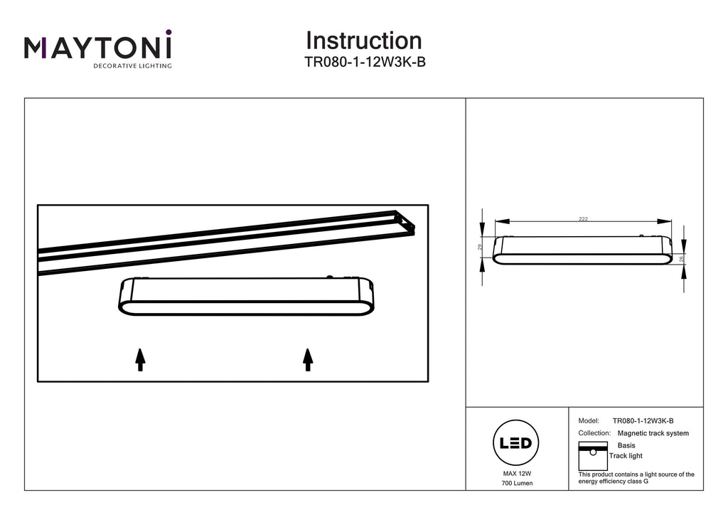 Oświetlenie szynowe Technical Basis IP20 x TR080-1-12W3K-B | Czarny