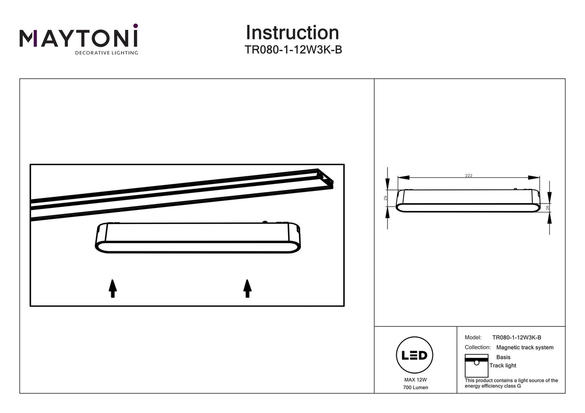 Oświetlenie szynowe Technical Basis IP20 x TR080-1-12W3K-B | Czarny