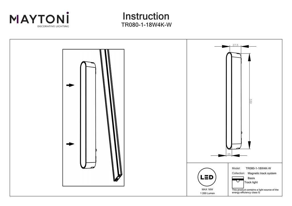 Oświetlenie szynowe Technical Basis IP20 x TR080-1-18W4K-W | Biały