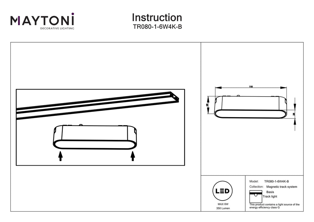 Oświetlenie szynowe Technical Basis IP20 x TR080-1-6W4K-B | Czarny