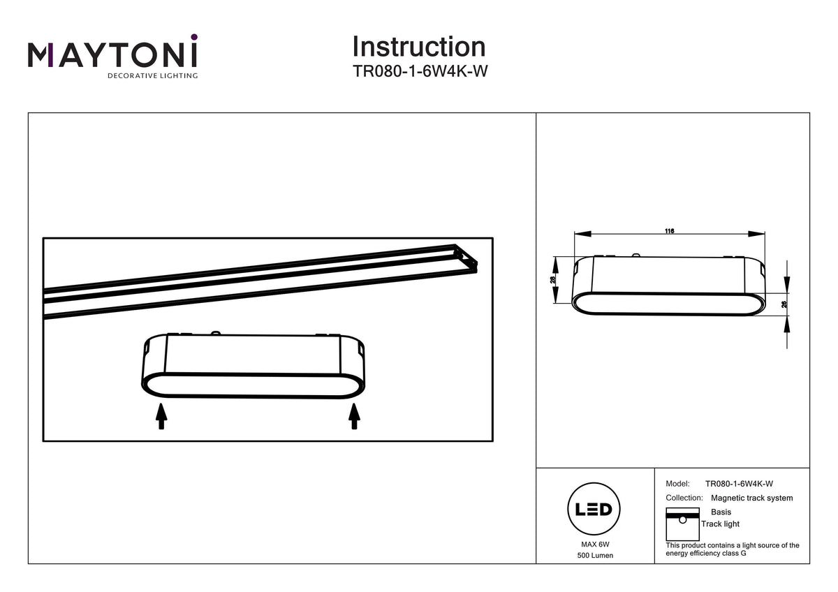 Oświetlenie szynowe Technical Basis IP20 x TR080-1-6W4K-W | Biały