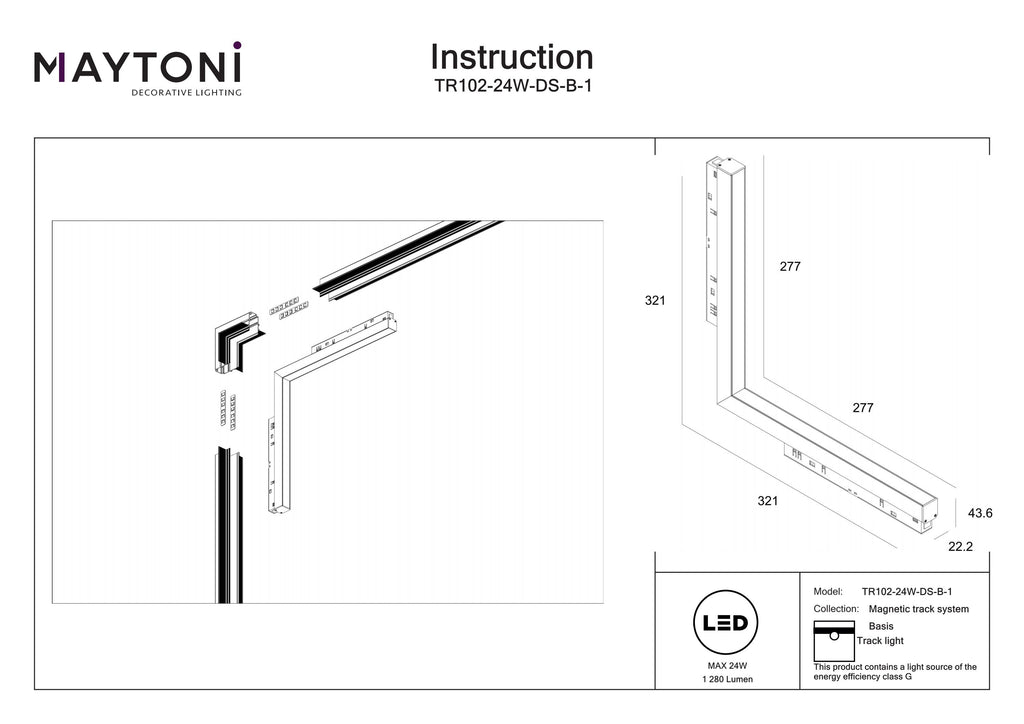 Oświetlenie szynowe Technical Basis IP20 x TR102-24W-DS-B-1 | Czarny