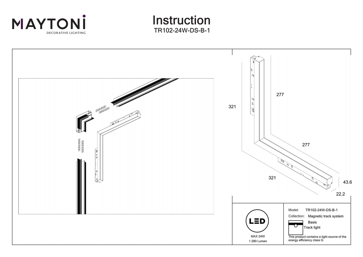 Oświetlenie szynowe Technical Basis IP20 x TR102-24W-DS-B-1 | Czarny