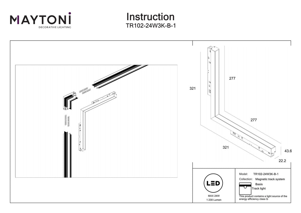Oświetlenie szynowe Technical Basis IP20 x TR102-24W3K-B-1 | Czarny