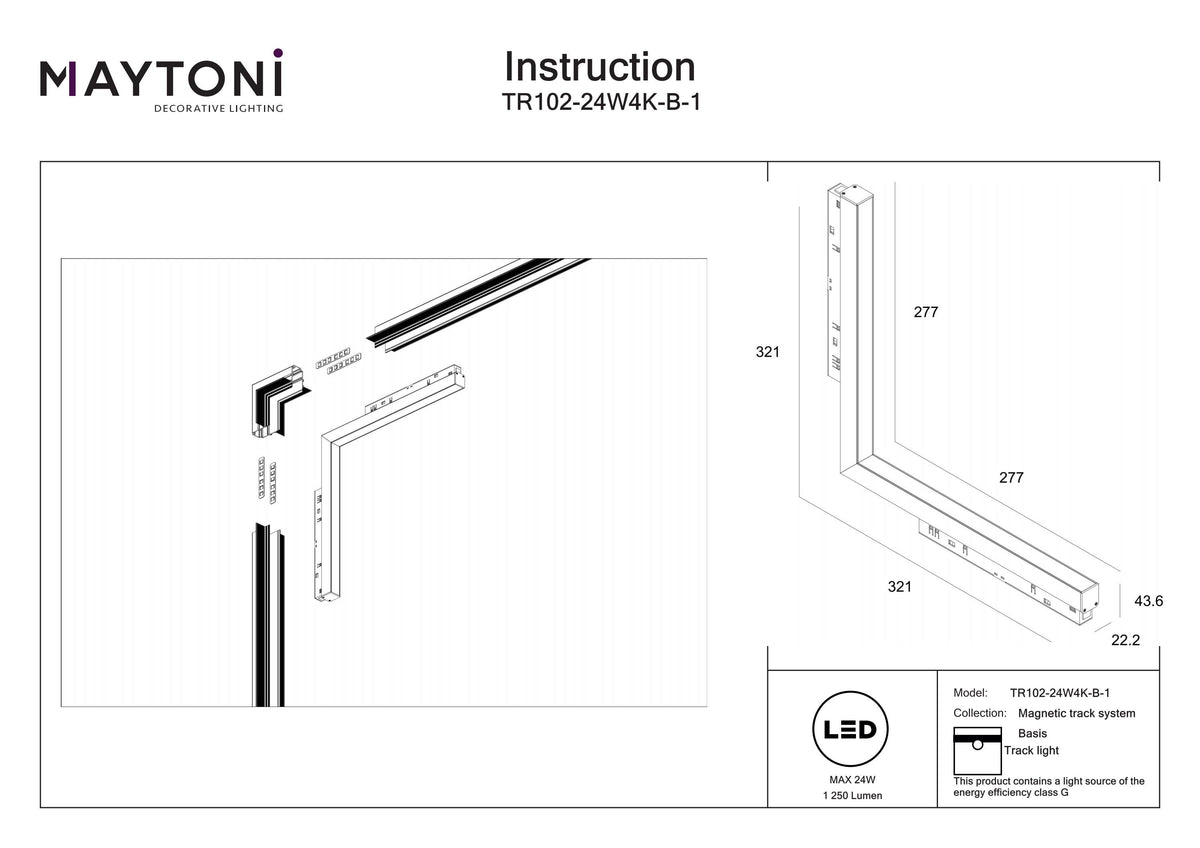 Oświetlenie szynowe Technical Basis IP20 x TR102-24W4K-B-1 | Czarny